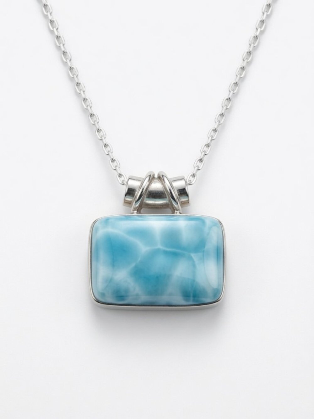 Quality Larimar w/ Blue Topaz Accent, Solid Sterling Silver 18" Necklace